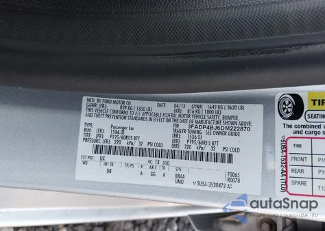 2013 Ford Fiesta Se из США, поврежденный, VIN 3FADP4BJ6DM222870